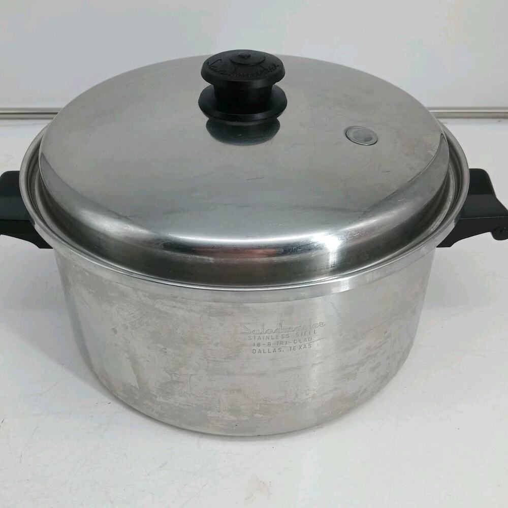 Saladmaster Stockpot 6.5 Qt Dutch Oven Multi-Ply Stainless Waterless Fry Pan Lid